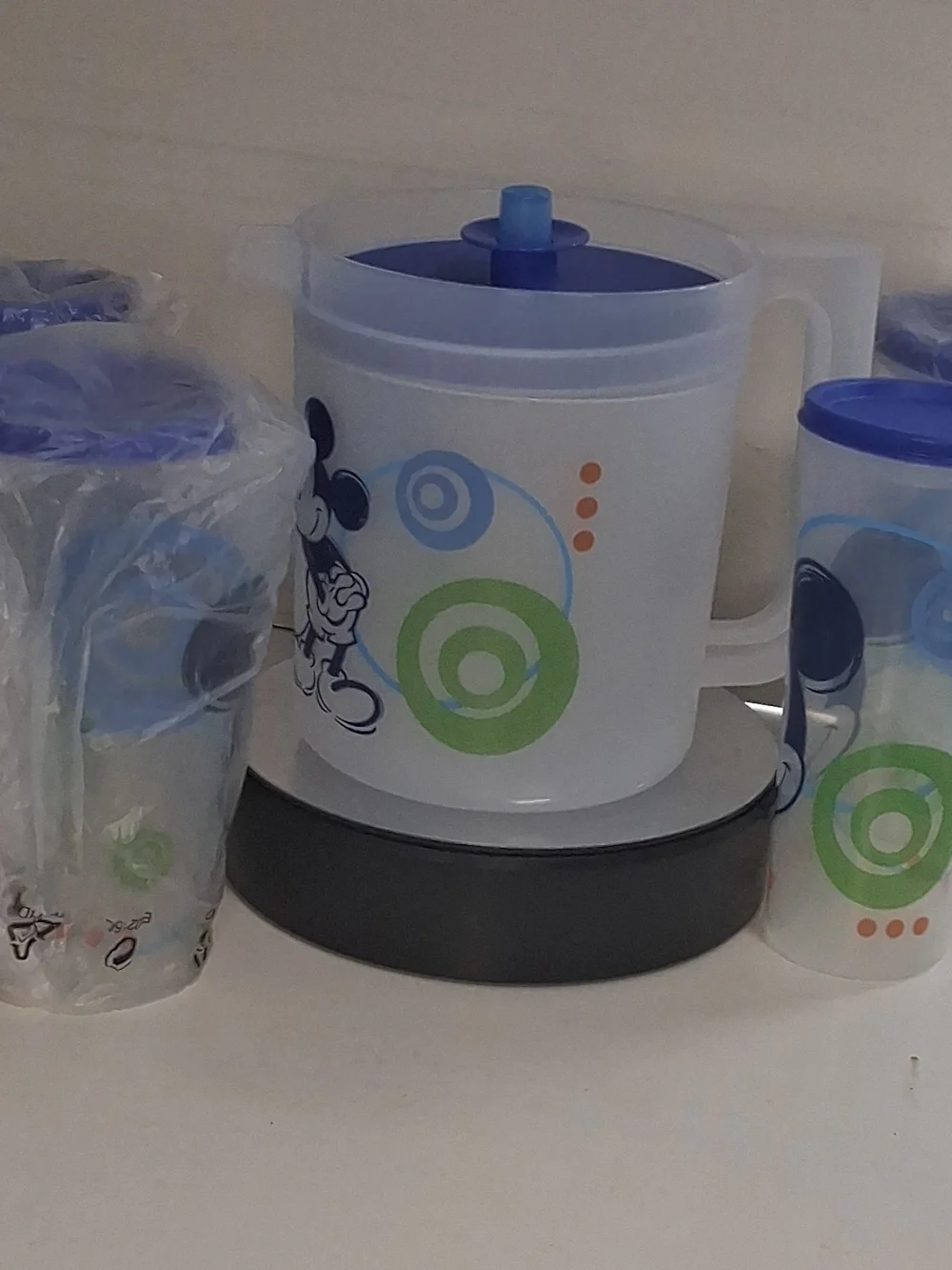Tupperware White Pitcher Set with Blue, Green and Orange Accents